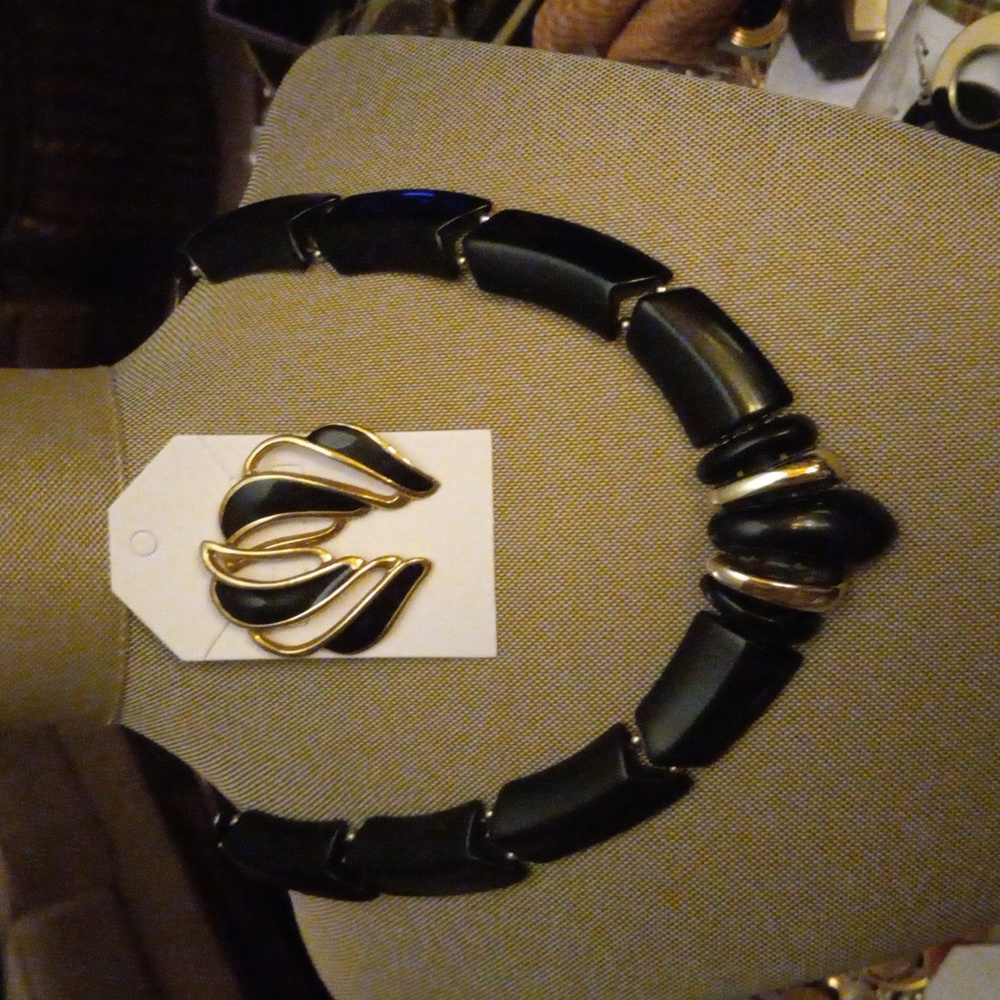 Black and Gold Necklace and Earrings